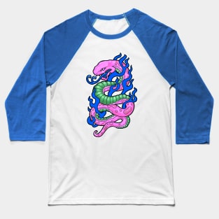 Pink snake with blue flames, in a 90s tattoo style Baseball T-Shirt